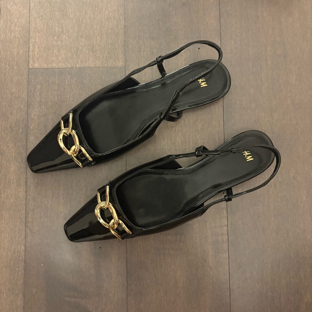 H&M Black and Gold Flats with Open Back